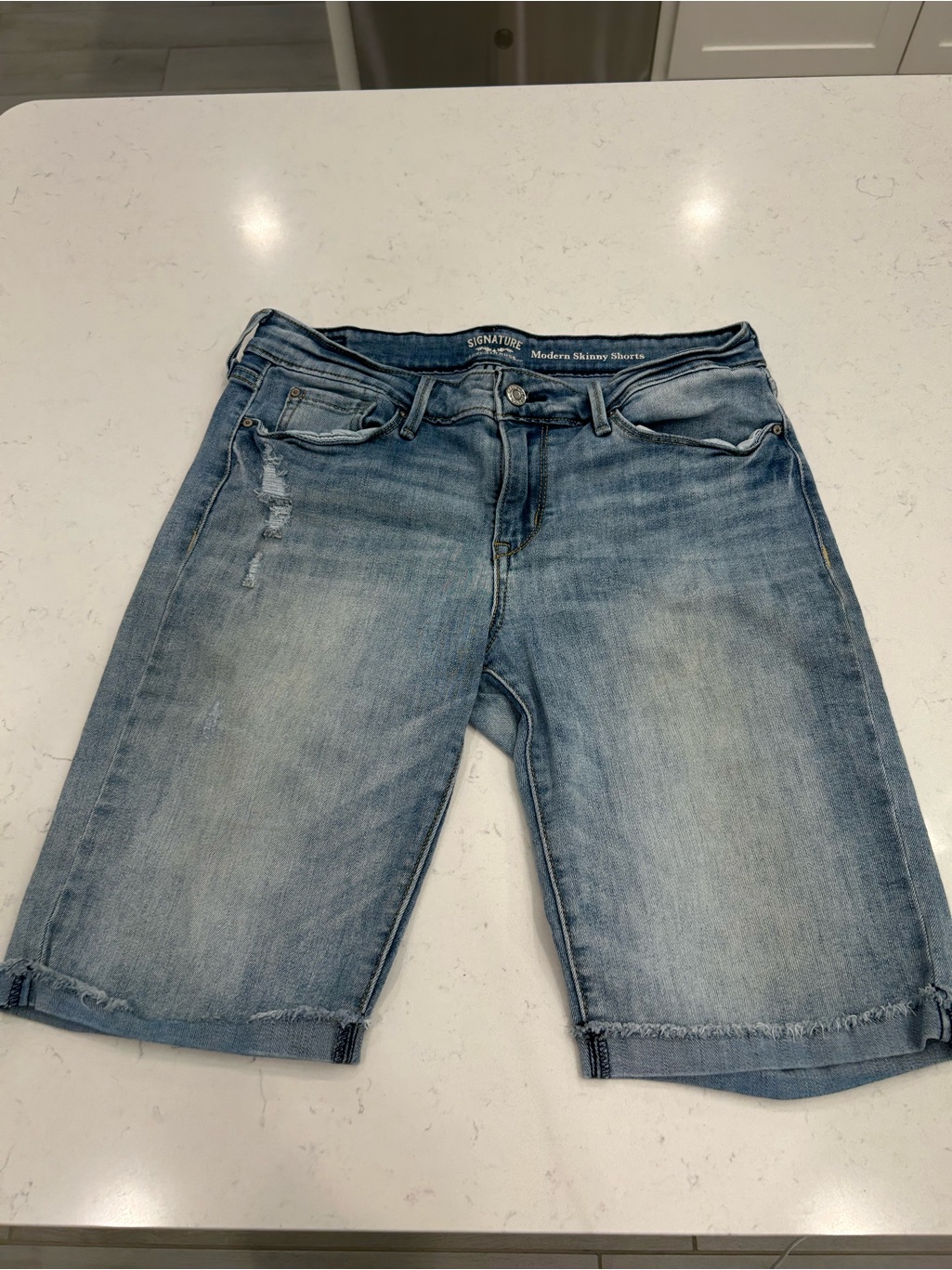 Signature By Levi Strauss Light Blue Denim Shorts With Brown Patch